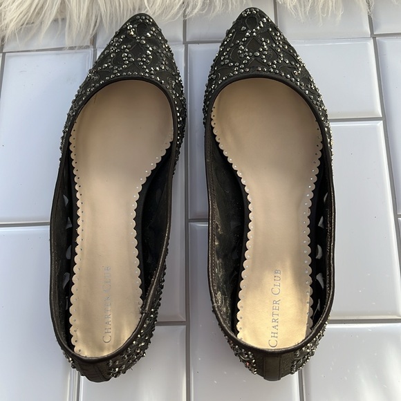 CHARTER CLUB Womens Tonina Black Pointed Toe Slip On Flats Sz 9M nwot - Picture 4 of 16
